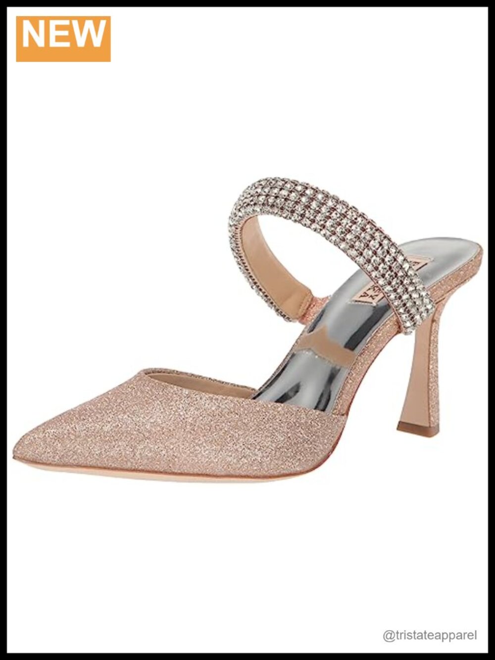 Badgley Mischka Sadiya Jeweled Kitten Heel Leather Ankle Strap Pointed Toe